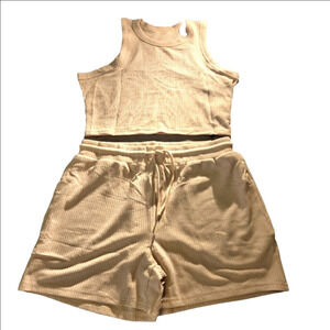Dressin 2pc Ribbed Fabric Racerback Crop Top & Shorts / Drawstring Women size XL
